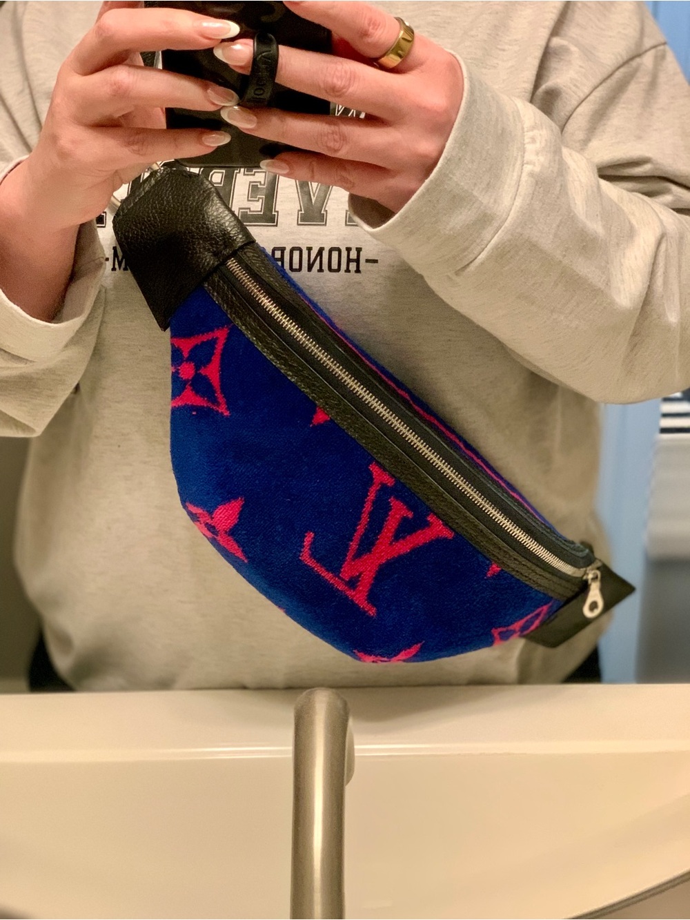 Custom Made Blue & Pink Monogram Towel Bun Bag- ReworksbyJ